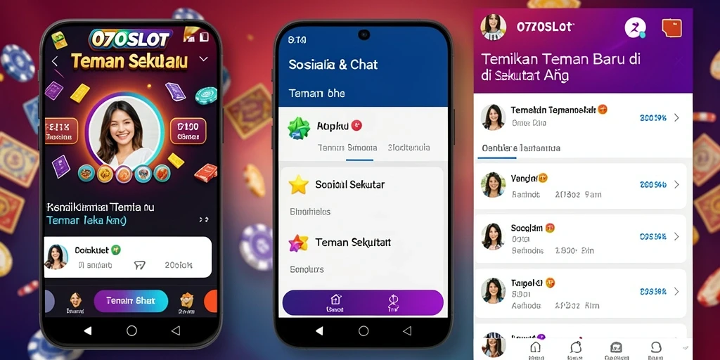 Antarmuka pengguna 070SLOT dengan fitur Teman Sekitar yang menarik.