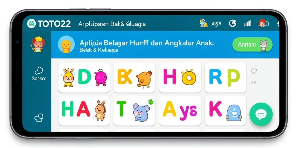 Antarmuka interaktif TOTO22 untuk belajar huruf dan angka.