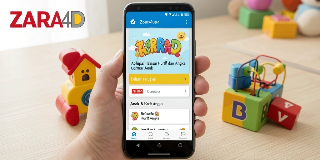 Antarmuka menarik ZARA4D untuk belajar huruf dan angka.